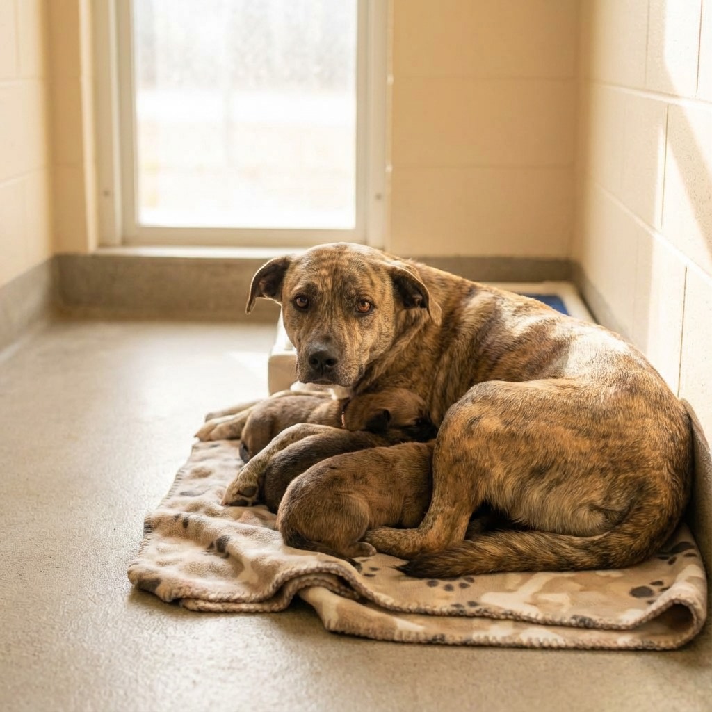 Bella with her puppies